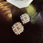 Gold Color Square Stud Earrings - Luxury Elegant Crystal Rhinestone Wedding Earrings for Women - Image 2