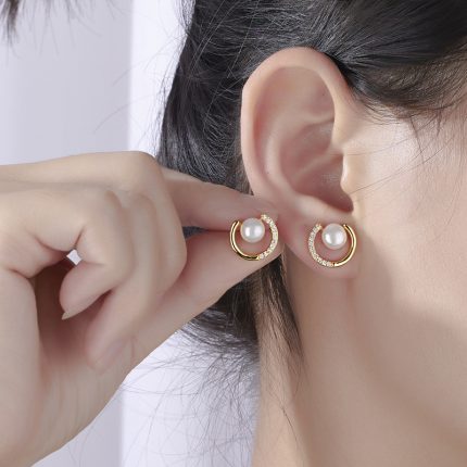 New Arrival Trendy Gold Silver Round Pearl C-shaped Stud Earrings