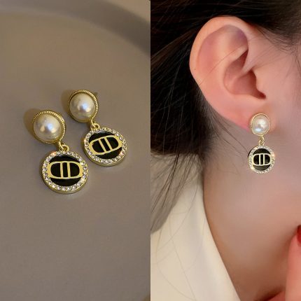 Fashion 925 Silver Post Needle Gold Luxury Letter Stud Earrings
