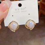 Elegant White Pearl & Diamond Stud Earrings for Women - Image 2