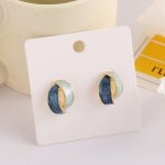 925 Silver Needle French Literary Style Enamel Geometric Stud Earrings - Image 3