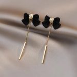 Long Tassel Black Bow Earrings – Minimalist Party Jewelry for Women - Image 2