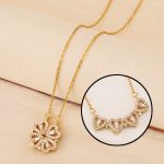 Magnetic Folding Heart Shaped Zircon Four Leaf Clover Pendant Necklace