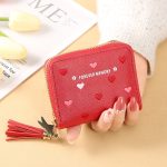 Lovely Heart Embroidered PU Leather Women's Zipper Coin Short Wallet - Image 3