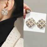 Gold Color Square Stud Earrings - Luxury Elegant Crystal Rhinestone Wedding Earrings for Women - Image 4