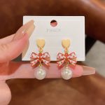 Luxury Personalized Simple Jewelry - Ladies 925 Sterling Silver Pearl Bow Heart Earring