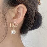 Famous Brand Golden Alloy Pearl Pendant Drop Earrings - Image 3