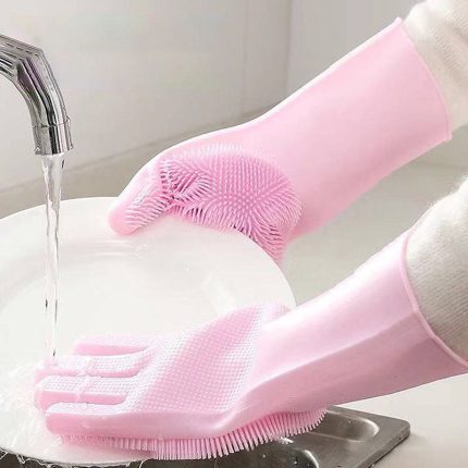 1 Pair- Household Non-Slip Magic Reusable Silicone Dish-washing Gloves