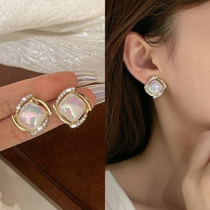 Elegant White Pearl & Diamond Stud Earrings for Women