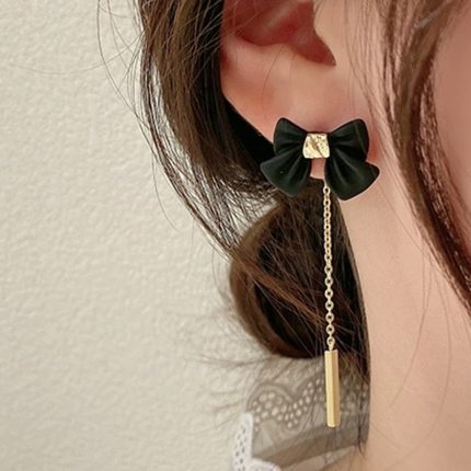 Long Tassel Black Bow Earrings – Minimalist Party Jewelry for Women