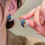 925 Silver Needle French Literary Style Enamel Geometric Stud Earrings