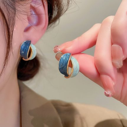 925 Silver Needle French Literary Style Enamel Geometric Stud Earrings