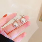 New Fashion 925 Silver Needle Cross Pearl Earrings - Image 5