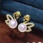 Swan Stud Earrings with Natural Baroque Pearl