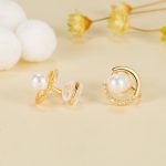 New Arrival Trendy Gold Silver Round Pearl C-shaped Stud Earrings - Image 5