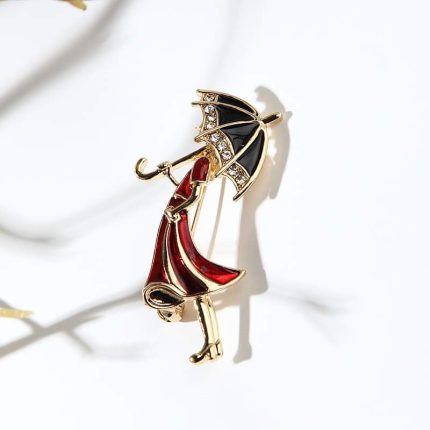 Red Girl Umbrella Hijab/Saree Brooch