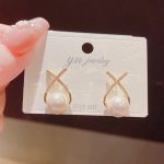 New Fashion 925 Silver Needle Cross Pearl Earrings - Image 6