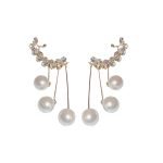 Fashionable Trendy Feather Shape Zircon Rounded Pearl Stone Earrings - Image 7