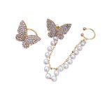 Fashionable Trendy Butterfly Pearl Stud Stone Earrings - Image 2