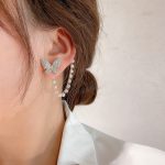 Fashionable Trendy Butterfly Pearl Stud Stone Earrings - Image 3