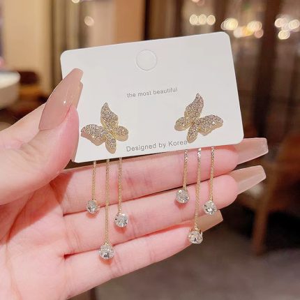 Fashionable Trendy Butterfly Diamond-Cut Stone Earrings