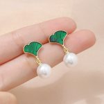 New Trendy Black/Green Pearl Stud and Acrylic Earring