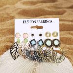 6 Pair- Korean Trendy Alloy, Resin, Acrylic, Stainless Steel combination Earrings Set
