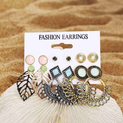 6 Pair- Korean Trendy Alloy, Resin, Acrylic, Stainless Steel combination Earrings Set