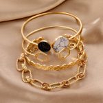 4 Pcs Set Trendy Jewelry Retro Acrylic Studded Exaggerated Women's Fashion Combination Bracelet