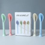 2 pcs set- 3in1 Wheat Straw Tableware Set/3in1 Portable Knife Fork Spoon - Image 2