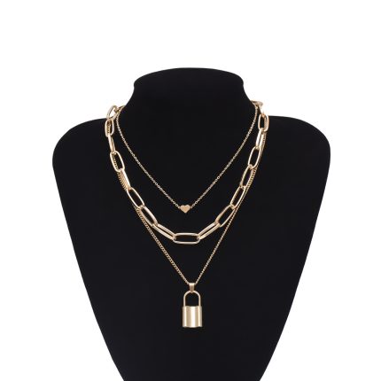 Multi Layer Lover Lock Pendant Choker Necklace