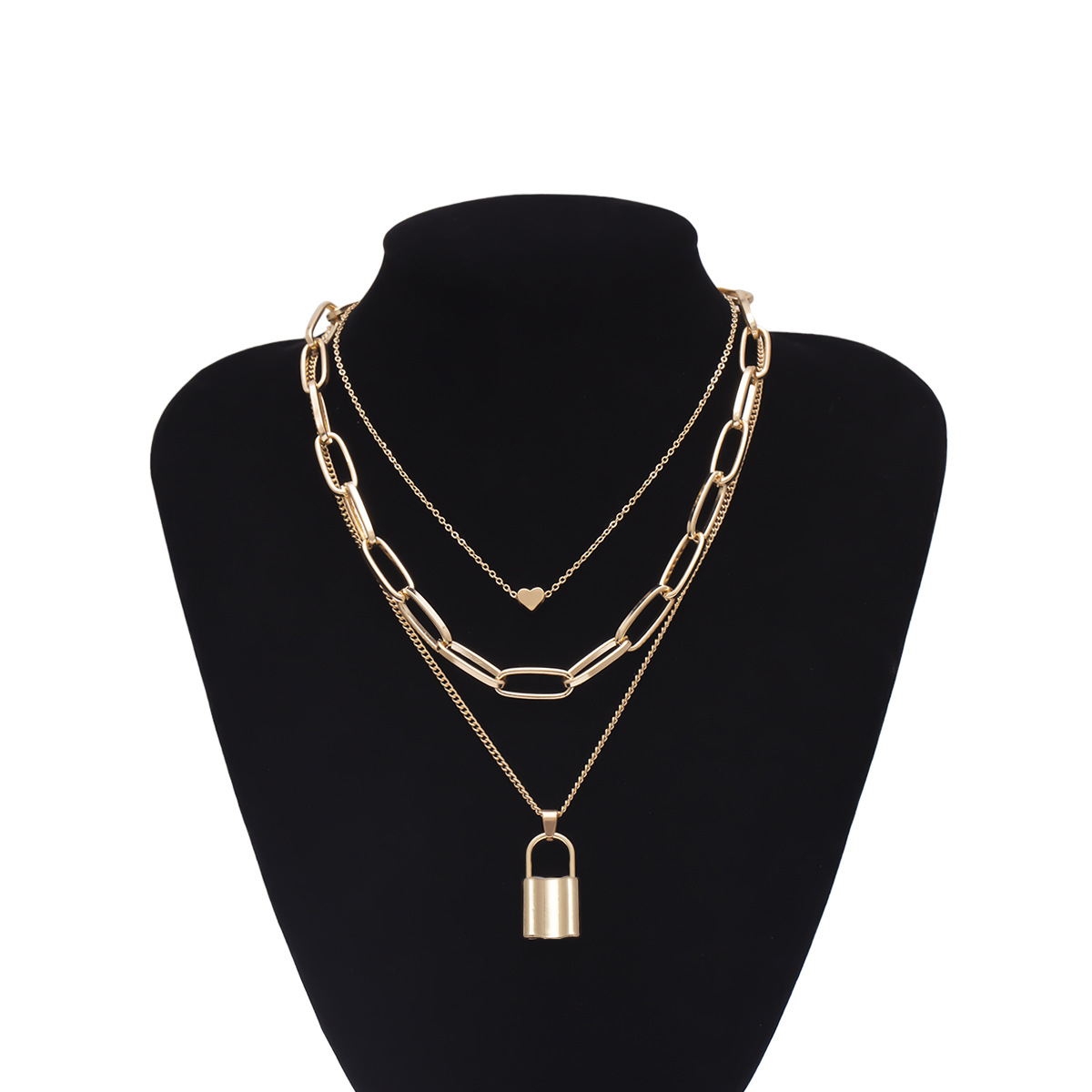 H8754ccd4db664c8e8e1ad614d648b41fe Multi Layer Lover Lock Pendant Choker Necklace - Image 1