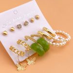 9 Pair- Korean Trendy Pearl Stud and Zircon Stone Combination Earrings Set - Image 3