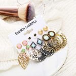 6 Pair- Korean Trendy Alloy, Resin, Acrylic, Stainless Steel combination Earrings Set - Image 3