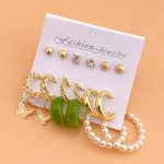 9 Pair- Korean Trendy Pearl Stud and Zircon Stone Combination Earrings Set - Image 4