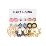 6 Pair- Korean Trendy Alloy, Resin, Acrylic, Stainless Steel combination Earrings Set - Image 4