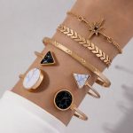 5 Pcs Set Trendy Jewelry Retro Acrylic-Studded Exaggerated Women's Fashion Combination Bracelet