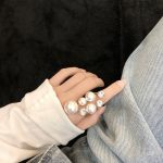 New Trendy Pearl Stud & Diamond Cut Stone Finger Ring