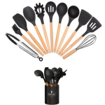 12 pcs Set of Wooden Handle Silicone Non-Stick Spatula Cooking Kitchenware